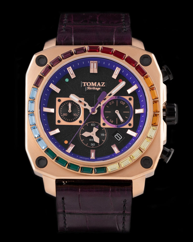 
                  
                    Load image into Gallery viewer, Jezper TQ021B-D12 (Rosegold) with Rainbow Swarovski (Purple Bamboo Leather Strap)
                  
                