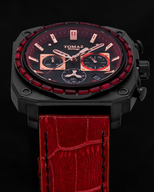 
                  
                    Load image into Gallery viewer, Jezper TQ021B-D1 (Black) with Red Swarovski (Red Bamboo Leather Strap)
                  
                