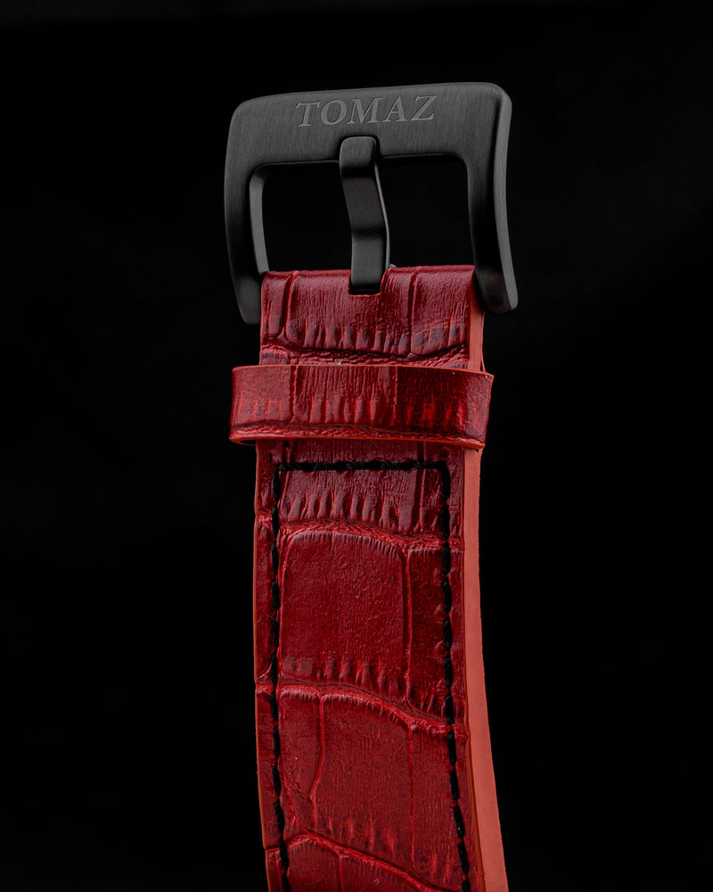 
                  
                    Load image into Gallery viewer, Jezper TQ021B-D1 (Black) with Red Swarovski (Red Bamboo Leather Strap)
                  
                