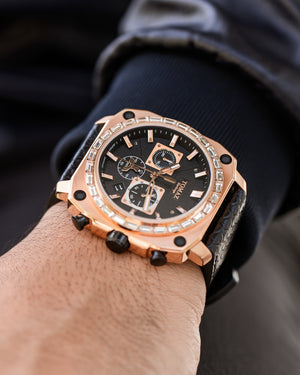 
                  
                    Load image into Gallery viewer, Jezper TQ021B-D3 (Rosegold) with White Swarovski (Black Salmon Leather Strap)
                  
                