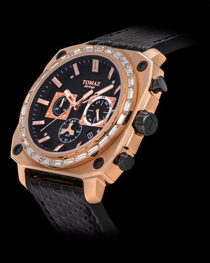 
                  
                    Load image into Gallery viewer, Jezper TQ021B-D3 (Rosegold) with White Swarovski (Black Salmon Leather Strap)
                  
                