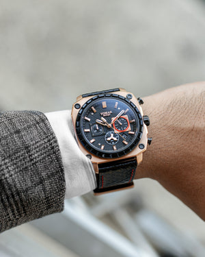 
                  
                    Load image into Gallery viewer, Jezper TQ021B-D5 (Rosegold) with Black Swarovski (Black Salmon Leather Strap)
                  
                