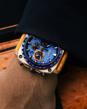 
                  
                    Load image into Gallery viewer, Jezper TQ021B-D7 (Rosegold) with Blue Swarovski (Orange Salmon Leather Strap)
                  
                