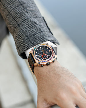 
                  
                    Load image into Gallery viewer, Jezper TQ021B-D8 (Rosegold) with Rainbow Swarovski (Black Salmon Leather Strap)
                  
                