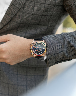 
                  
                    Load image into Gallery viewer, Jezper TQ021B-D8 (Rosegold) with Rainbow Swarovski (Black Salmon Leather Strap)
                  
                