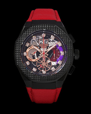 
                  
                    Load image into Gallery viewer, Hexagon TQ023A-D5 (Black) Red Leather Strap
                  
                