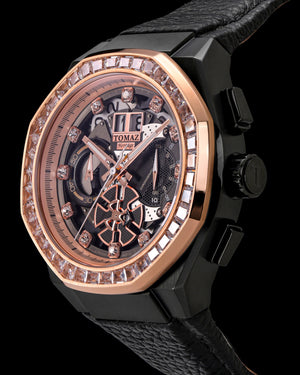 
                  
                    Load image into Gallery viewer, Hexagon TQ023B-D10 (Black/Rosegold) with White Swarovski Crystal (Black Leather Strap)
                  
                