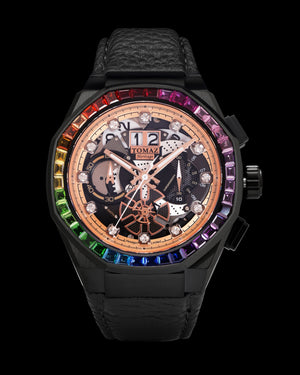 
                  
                    Load image into Gallery viewer, Hexagon TQ023B-D11 (Black/Rosegold) with Rainbow Swarovski Crystal (Black Leather Strap)
                  
                