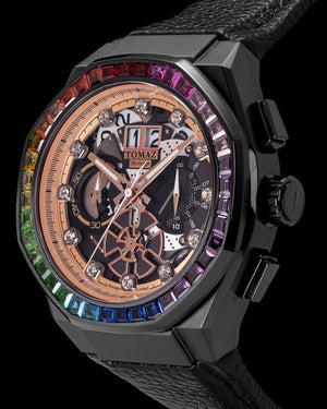 
                  
                    Load image into Gallery viewer, Hexagon TQ023B-D11 (Black/Rosegold) with Rainbow Swarovski Crystal (Black Leather Strap)
                  
                