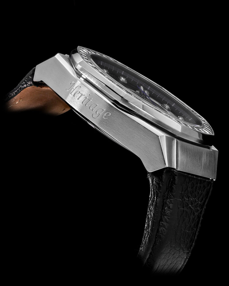 
                  
                    Load image into Gallery viewer, Hexagon TQ023B-D18 (Silver/Black) with White Swarovski Crystal (Black Leather Strap)
                  
                
