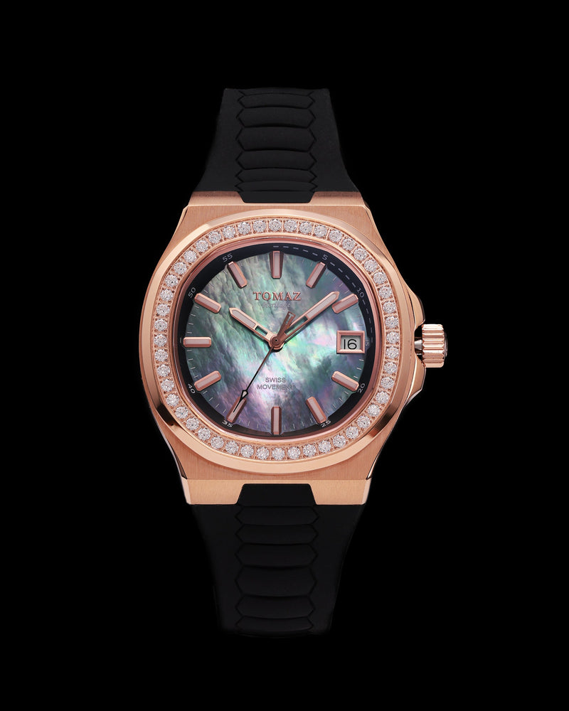 Tomaz Ladies Watch TQ029L-D10 (Rosegold) with White Swarovski Crystal (Navy Rubber Strap)