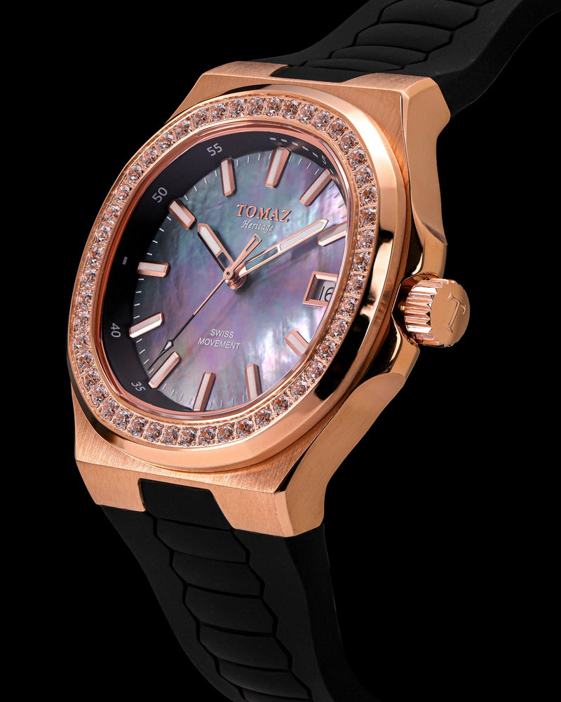 
                  
                    Load image into Gallery viewer, Tomaz Ladies Watch TQ029L-D10 (Rosegold) with White Swarovski Crystal (Navy Rubber Strap)
                  
                