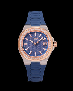 
                  
                    Load image into Gallery viewer, Tomaz Ladies Watch TQ029L-D6 (Silver/Rosegold) with White Swarovski Crystal (Blue Rubber Strap)
                  
                