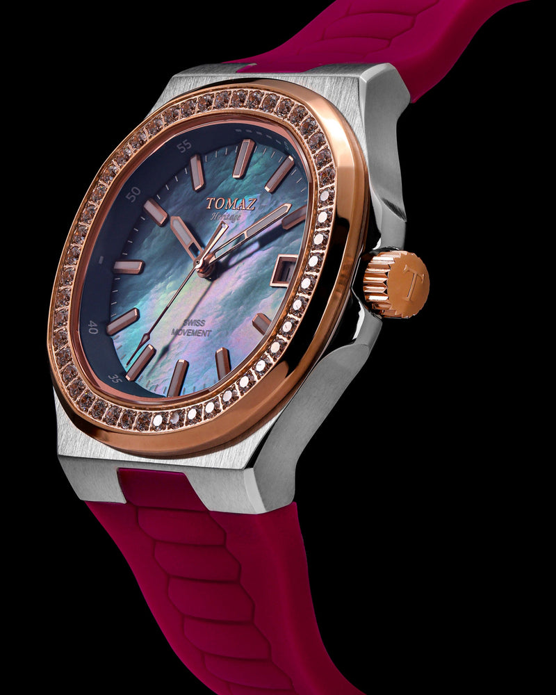 
                  
                    Load image into Gallery viewer, Tomaz Ladies Watch TQ029L-D9 (Silver/Rosegold) with White Swarovski Crystal (Pink Rubber Strap)
                  
                