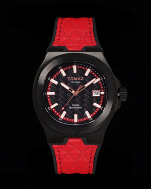 
                  
                    Load image into Gallery viewer, Tomaz Men&amp;#39;s Watch TQ029M-D6 (Black) Red Silicone Strap
                  
                