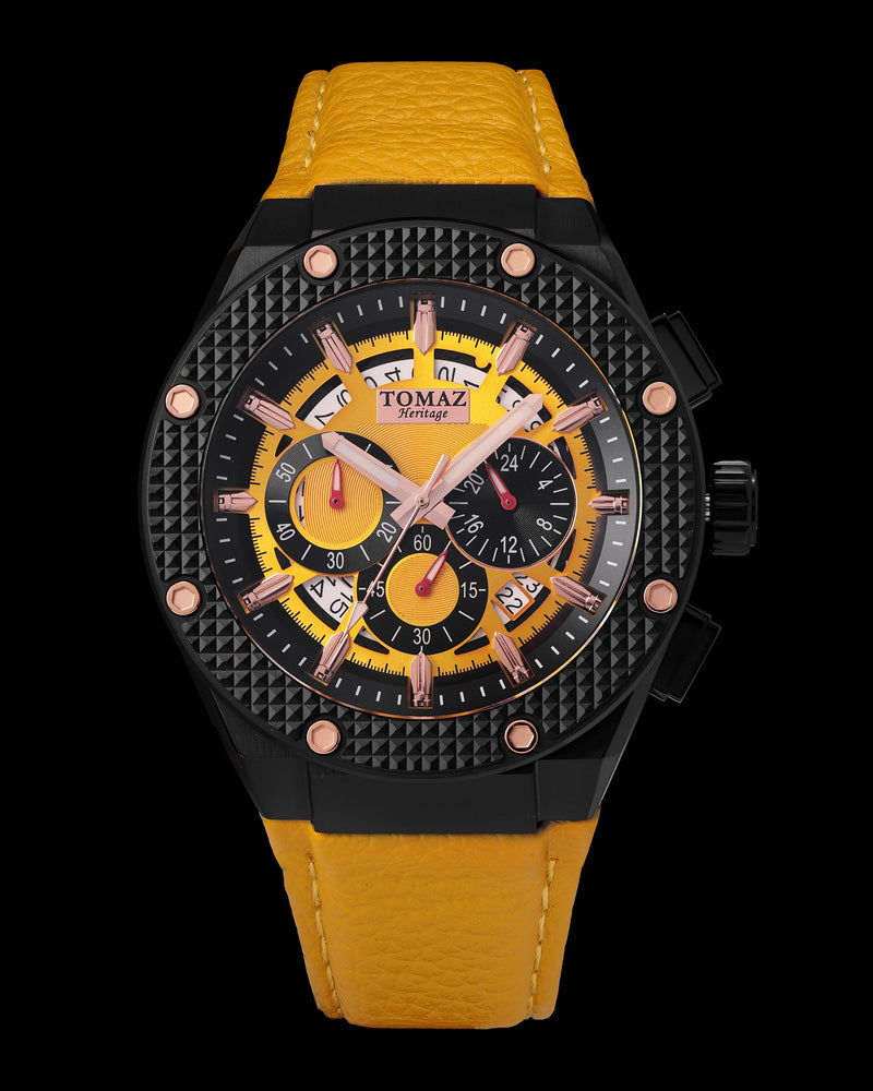 Romeo XL TQ030-D8 (Black/Yellow) Yellow Leather Strap