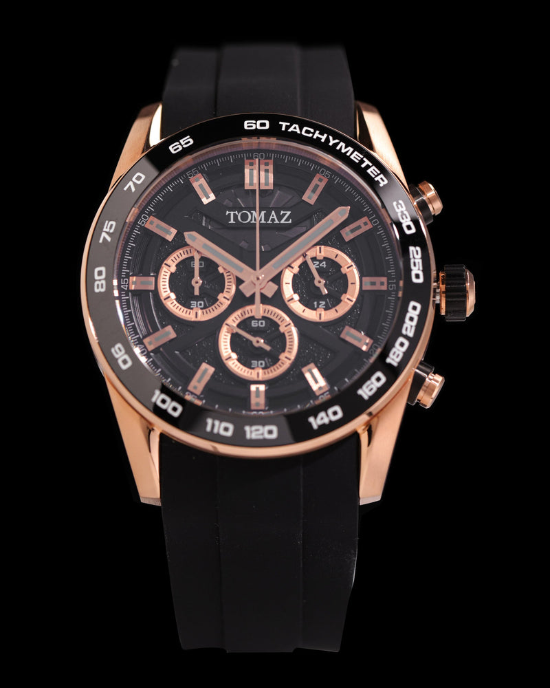 Tomaz Men's Driver Watch TQ031-D3 (Rosegold/Black) with Black Silicone Strap