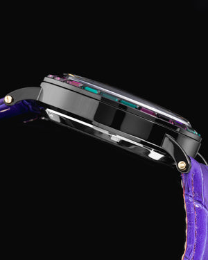 
                  
                    Load image into Gallery viewer, Double Wings Automatic TW001-D14 (Black/Purple/White) with Purple Green Swarovski (Purple Bamboo Leather Strap)
                  
                