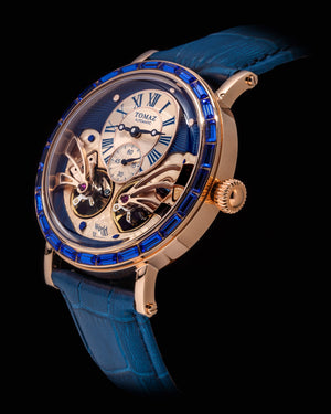 
                  
                    Load image into Gallery viewer, Double Wings Automatic TW001-D1 (Gold/Navy) with Navy Swarovski (Navy Bamboo Leather Strap)
                  
                