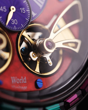 
                  
                    Load image into Gallery viewer, Double Wings Automatic TW001-D5  (Black/Purple/Red) with Purple Green Swarovski (Purple Salmon Leather Strap)
                  
                