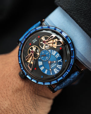 
                  
                    Load image into Gallery viewer, Double Wings Automatic TW001-D7 (Black/Blue) with Blue Swarovski (Blue Salmon Leather Strap)
                  
                