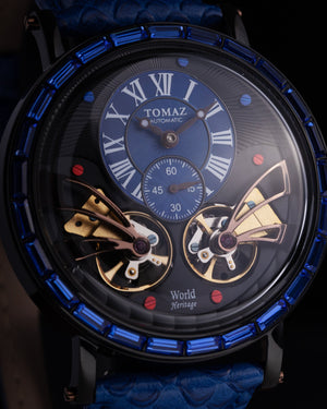 
                  
                    Load image into Gallery viewer, Double Wings Automatic TW001-D7 (Black/Blue) with Blue Swarovski (Blue Salmon Leather Strap)
                  
                