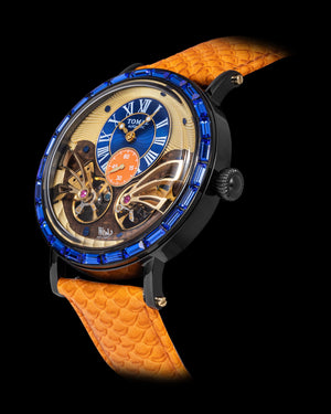 
                  
                    Load image into Gallery viewer, Double Wings Automatic TW001-D8 (Black/Blue/Cream) with Navy Swarovski (Orange Salmon Leather Strap)
                  
                