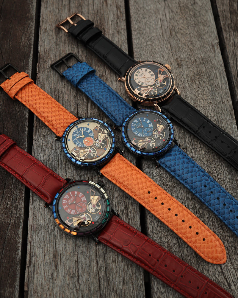 
                  
                    Load image into Gallery viewer, Double Wings Automatic TW001-D8 (Black/Blue/Cream) with Navy Swarovski (Orange Salmon Leather Strap)
                  
                