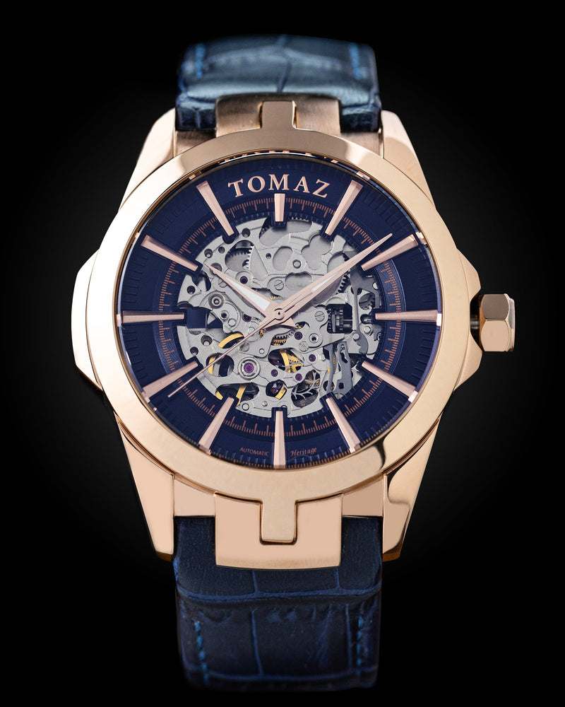 Tomaz Men's Watch TW003-D4 (Rosegold/Navy) Navy Bamboo Leather Strap