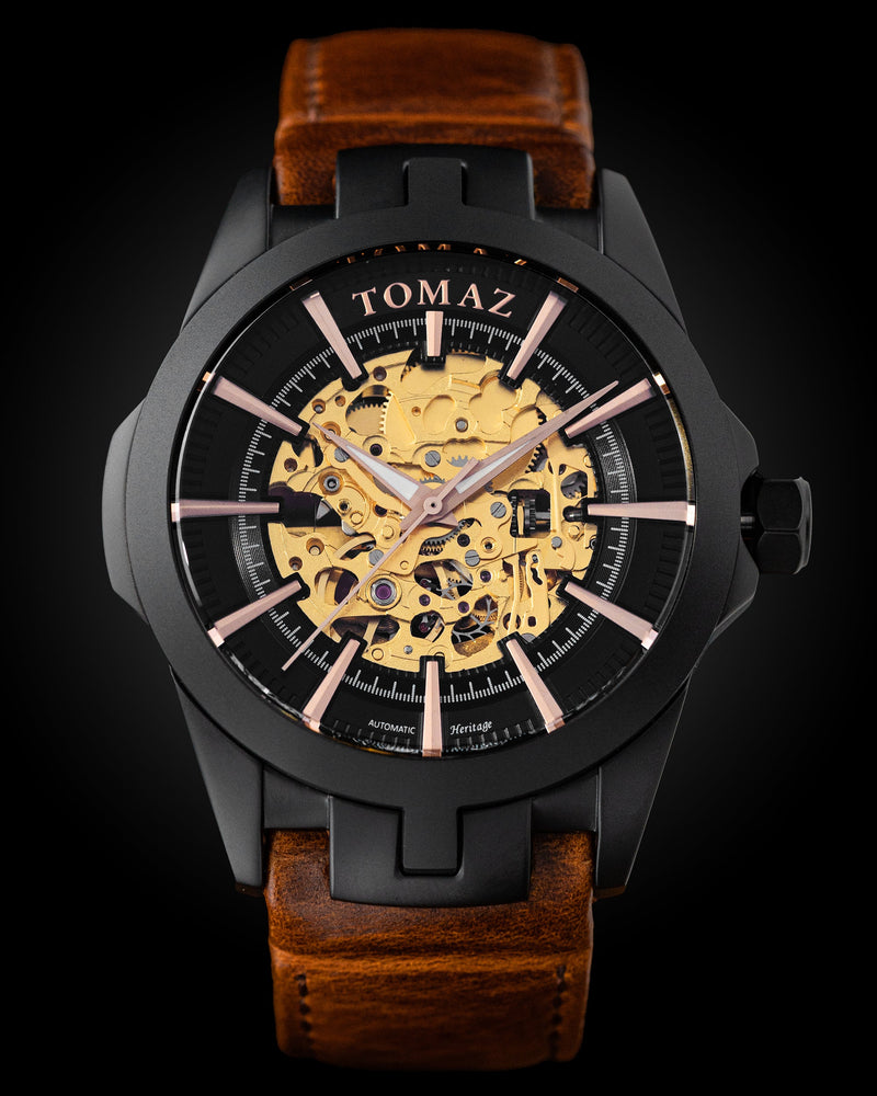 Tomaz Men's Watch TW003-D9 (Black) Brown Leather Strap