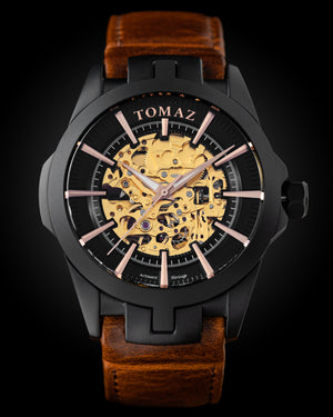 
                  
                    Load image into Gallery viewer, Tomaz Men&amp;#39;s Watch TW003-D9 (Black) Brown Leather Strap
                  
                