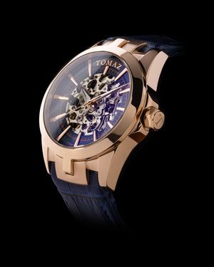 
                  
                    Load image into Gallery viewer, Tomaz Men&amp;#39;s Watch TW003-D4 (Rosegold/Navy) Navy Bamboo Leather Strap
                  
                