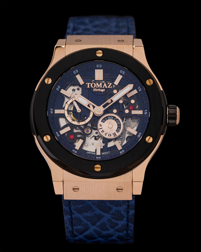 Tomaz Men's Watch TW014-D10 (Rosegold/Black) Blue Leather Strap