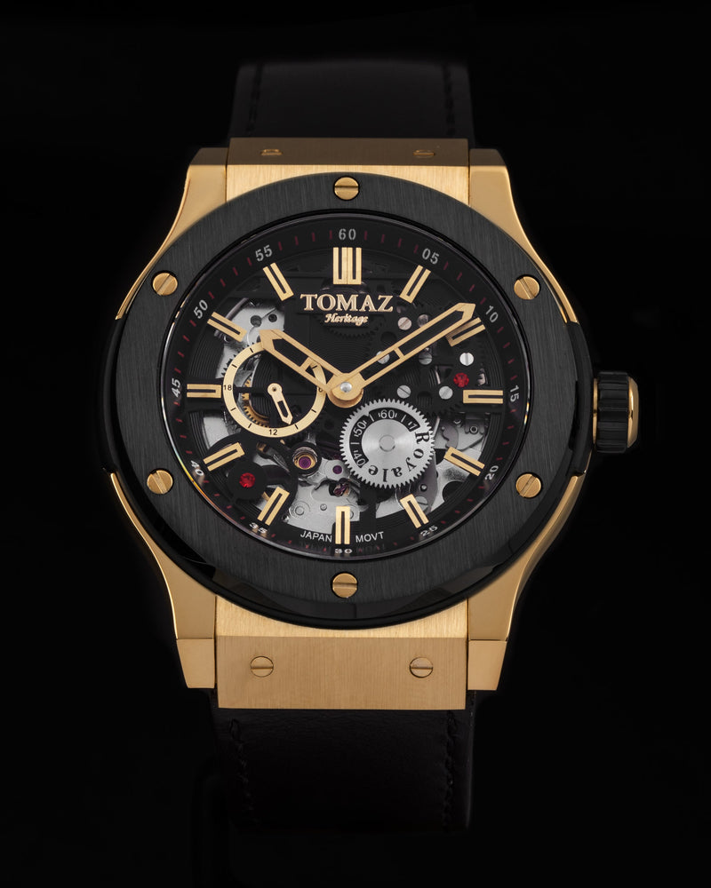 Tomaz Men's Watch TW014-D6 (Gold/Black) Black Leather Strap