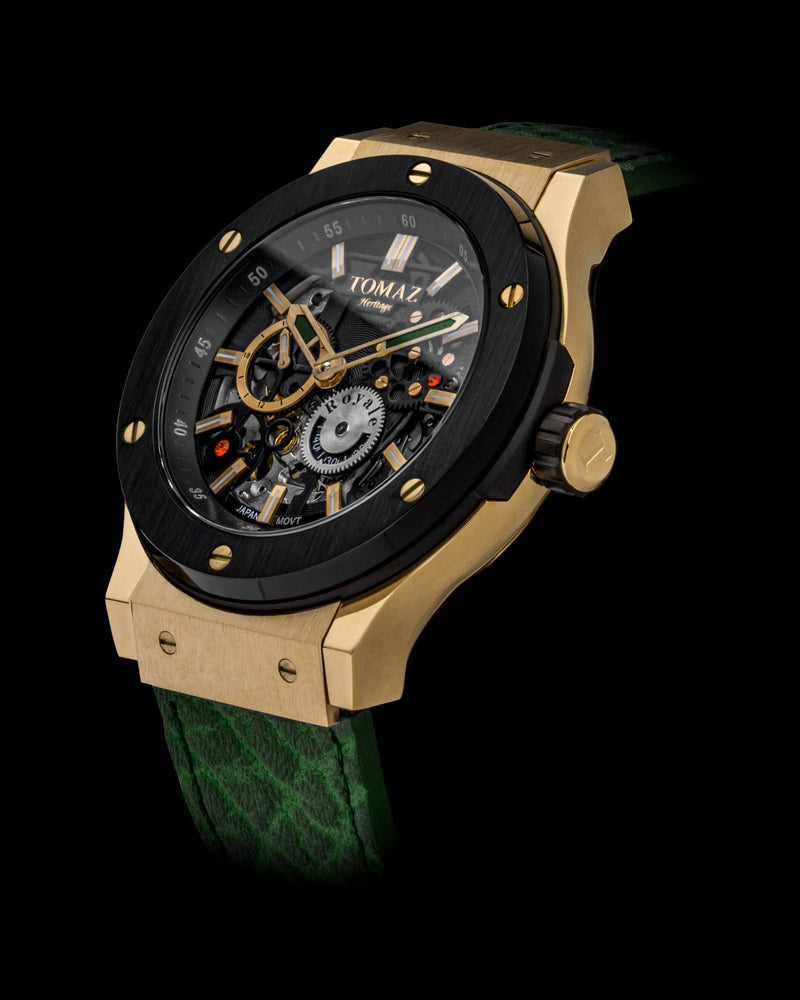 
                  
                    Load image into Gallery viewer, Tomaz Men&amp;#39;s Watch TW014-D9 (Gold/Black) Green Leather Strap
                  
                