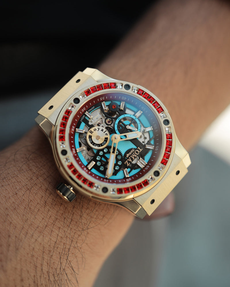 Royale TW014A-D1 (Gold) with Red Swarovski (Red Salmon Leather Strap)