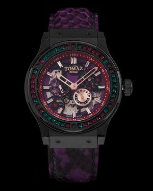 
                  
                    Load image into Gallery viewer, Royale TW014A-D4 (Black) with Green Purple Swarovski (Purple Salmon Leather Strap)
                  
                