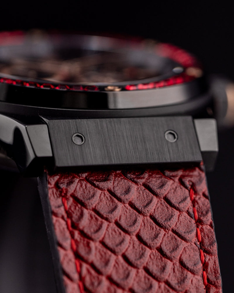 
                  
                    Load image into Gallery viewer, Royale TW014B-D4 (Black) with Red Swarovski (Red Salmon Leather Strap)
                  
                