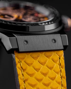 
                  
                    Load image into Gallery viewer, Royale TW014B-D5 (Full Black) with Black Swarovski (Yellow Salmon Leather Strap)
                  
                