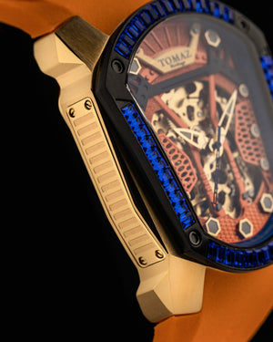 
                  
                    Load image into Gallery viewer, GT Skeleton TW028-D16 (Rosegold/Orange) with Blue Swarovski (Orange Rubber Strap)
                  
                