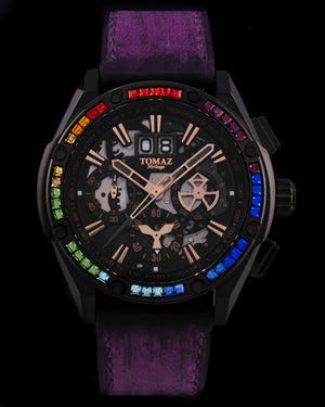 
                  
                    Load image into Gallery viewer, RAWR III TW024C-D1 (Black) with Rainbow Swarovski (Purple Plain Strap)
                  
                