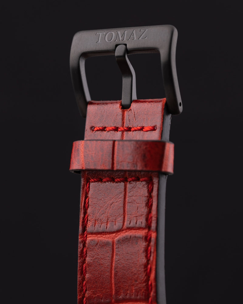 
                  
                    Load image into Gallery viewer, RAWR III TW024E-D3 (Black/Red) with White Swarovski (Red Bamboo Leather Strap)
                  
                