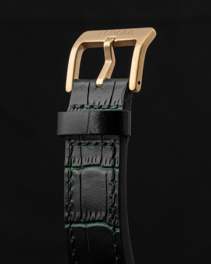 
                  
                    Load image into Gallery viewer, RAWR III TW024E-D8 (Gold/Black) with White Swarovski (Green Bamboo Leather Strap)
                  
                