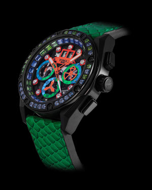 
                  
                    Load image into Gallery viewer, RAWR III TW024F-D12 (Black) with Green Blue Black Swarovski (Green Leather Strap)
                  
                