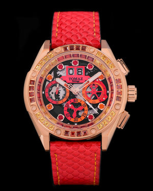 
                  
                    Load image into Gallery viewer, RAWR III TW024F-D13 (Rosegold) with Red Orange Swarovski (Red Leather Strap)
                  
                