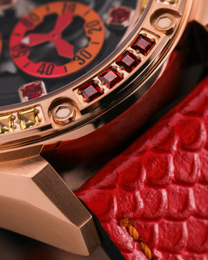 
                  
                    Load image into Gallery viewer, RAWR III TW024F-D13 (Rosegold) with Red Orange Swarovski (Red Leather Strap)
                  
                