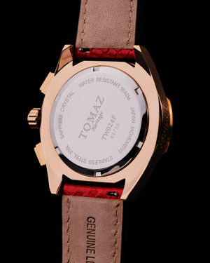 
                  
                    Load image into Gallery viewer, RAWR III TW024F-D13 (Rosegold) with Red Orange Swarovski (Red Leather Strap)
                  
                