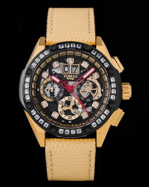 
                  
                    Load image into Gallery viewer, RAWR III TW024F-D6A (Gold/Black) with White Swarovski (Cream Leather Strap)
                  
                