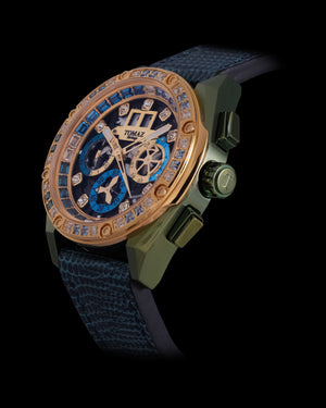 
                  
                    Load image into Gallery viewer, RAWR III TW024F-D7A (Gold/Blue) with Gold Blue White Swarovski (Blue Leather Strap)
                  
                