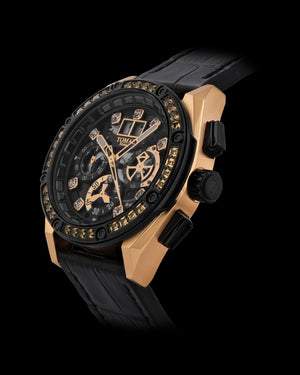 
                  
                    Load image into Gallery viewer, RAWR III TW024F-D8A (Gold/Black) witth Gold Swarovski (Black Leather  Strap)
                  
                